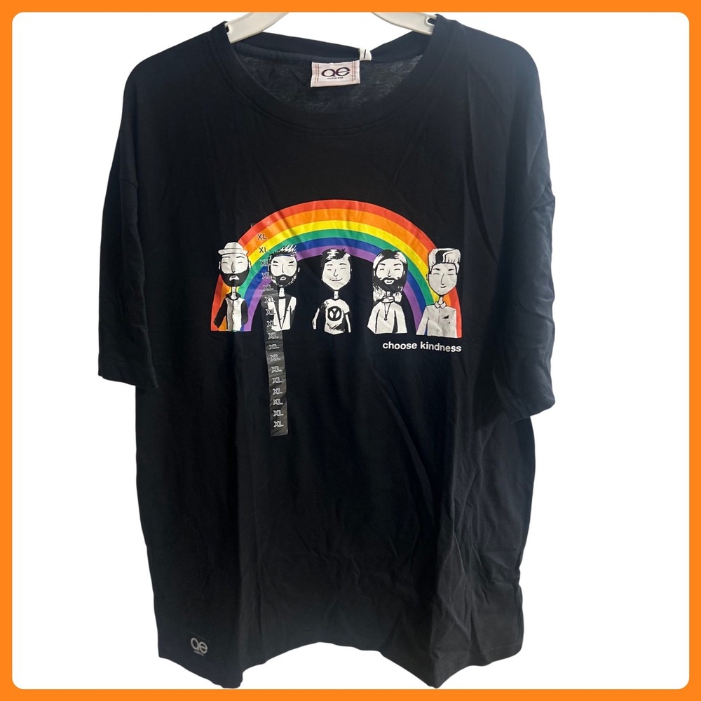 New Queer Eye LGBTQ Black‎ Rainbow Graphic Tee Choose Kindness Fab Five Shirt XL